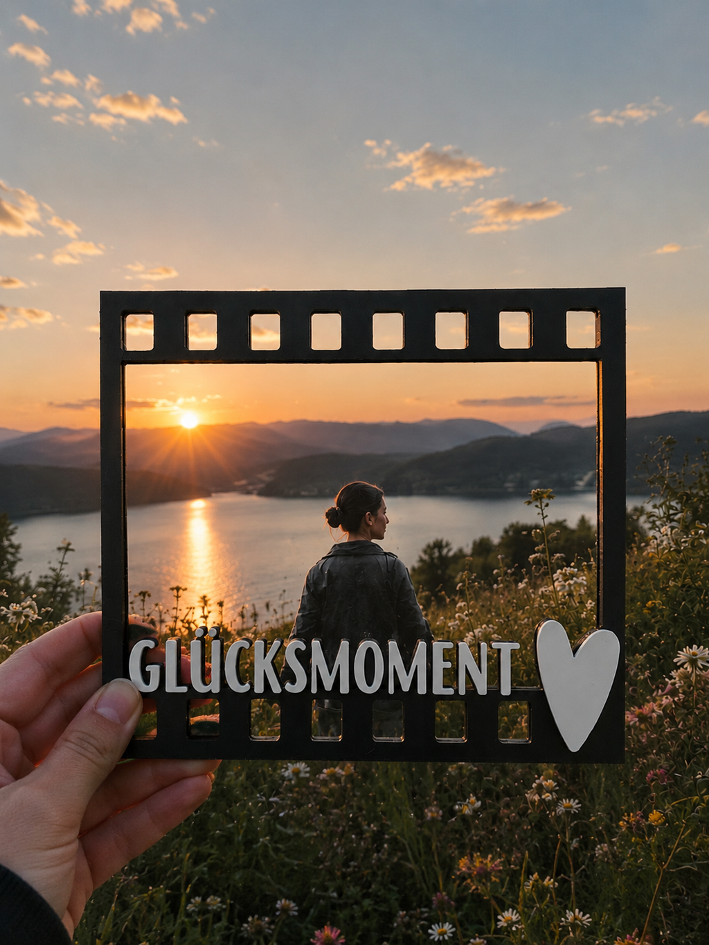 Love Moments „GLÜCKSMOMENTE“ Bilderrahmen – 3D Fotorahmen mit Herz | Retro | Fotogeschenk | Erinnerungsrahmen