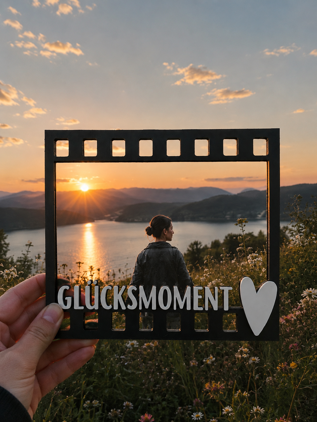 Love Moments „GLÜCKSMOMENTE“ Bilderrahmen – 3D Fotorahmen mit Herz | Retro | Fotogeschenk | Erinnerungsrahmen