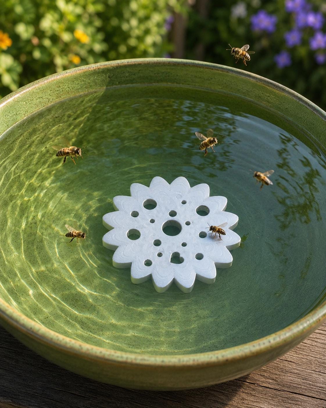 Bienentränke | Blume aus dem 3D-Druck | Schwimmende Bienen-Tränke für Garten & Balkon | Insektentränke | Bienenhilfe | Nachhaltige Gartendeko 15cm