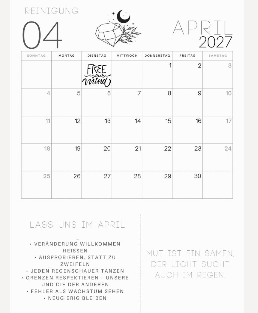 Soul Seasons 2027 – Jahreskalender mit Monatsimpulsen | Achtsamkeitskalender | Naturkalender | Wandkalender A4